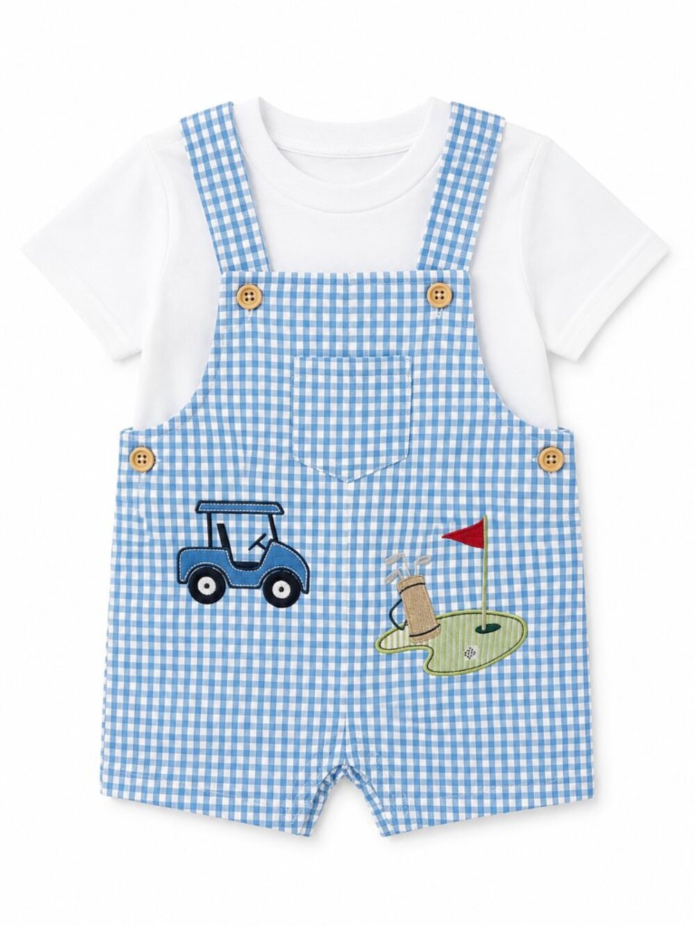 NWT Baby Essentials 2 Piece Toddler Boy Golf Outfit Blue Gingham Romper 24 Month